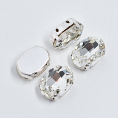 Oval Engrampado Prateado Supreme para costura Cristal 18x13mm