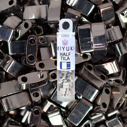 Micanga de Vidro Miyuki Half Tila Beads 2 Furos Nickel Plated Metalico TLH190 5x2,3x1,9mm