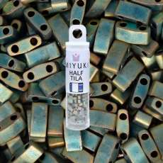 Micanga de Vidro Miyuki Half Tila Beads 2 Furos Patina Iris Metalico Mate TLH2008 5x2,3x1,9mm