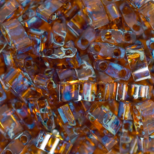 Micanga de Vidro Miyuki Half Tila Beads 2 Furos Picasso D Amber Transparente T TLH401 5x2,3x1,9mm