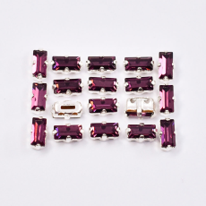 Strass Baguete Engrampado Prateado para costura Cristais Preciosa® Ametista 5x2,5mm