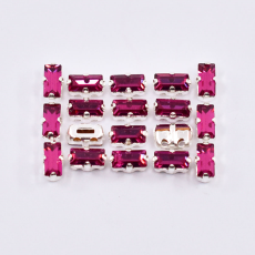 Baguete Engrampado Prateado para costura Cristais Preciosa Fuchsia 5x2,5mm
