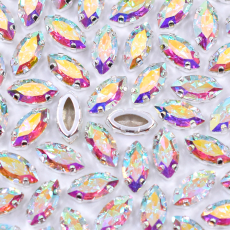 Navete Engrampado Prateado para costura Supreme Cristal Aurora Boreal 10x5mm