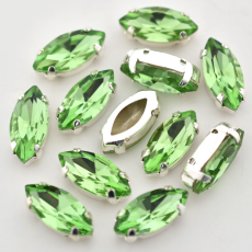 Strass Navete Engrampado Prateado para costura Supreme Peridot 10x5mm