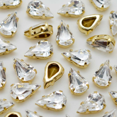 Strass Gota Engrampado Dourado para costura Supreme Cristal 10x6mm