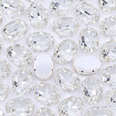 Oval Engrampado Prateado Supreme para costura Cristal 18x13mm