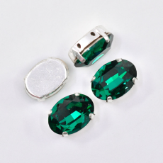 Strass Oval Engrampado Prateado Supreme para costura Emerald 18x13mm