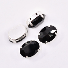 Strass Oval Engrampado Prateado Supreme para costura Jet 18x13mm