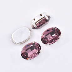 Strass Oval Engrampado Prateado Supreme para costura Light Ametista 18x13mm