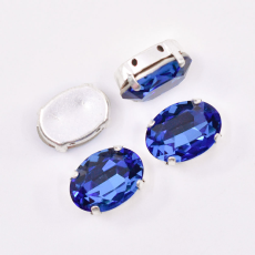 Strass Oval Engrampado Prateado Supreme para costura Safira 18x13mm