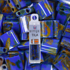 Micanga de Vidro Miyuki Tila Beads 2 Furos Cobalt Picasso Mesclado TL4518 5x5x1,9mm