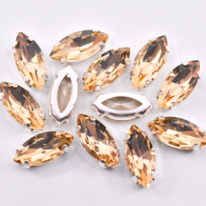 Strass Navete Engrampado Prateado Supreme para costura Light Colorado Topaz 15x7mm