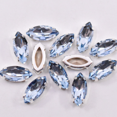 Strass Navete Engrampado Prateado Supreme para costura Light Safira 15x7mm