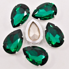 Gota Engrampado para costura Supreme Emerald Prateado 30x20mm