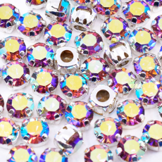 Strass Engrampado Prateado para costura Cristais Preciosa® Light Ametista Aurora Boreal SS29 = 6,2mm
