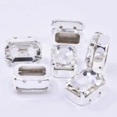 Octagonal Engrampado Prateado para costura Supreme Cristal 14x10mm