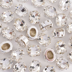 Oval Engrampado Prateado para costura Supreme Cristal 10x8mm
