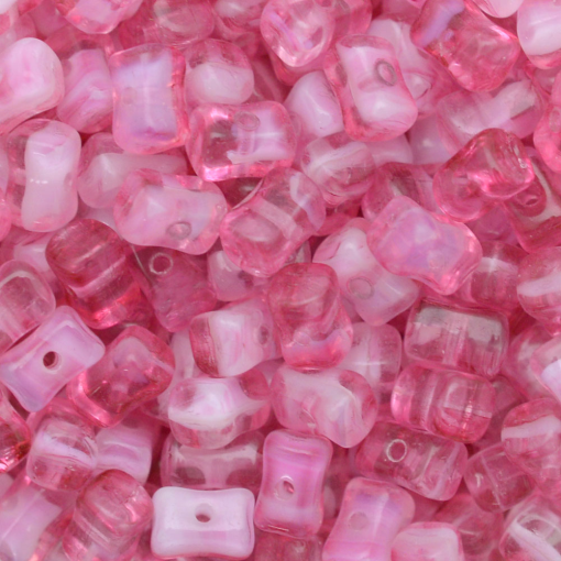 Conta de Vidro Preciosa Ornela Ossinho Rosa Branco Cristal 7514 4x6mm