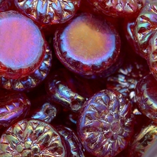 Conta de Vidro Preciosa Ornela Redonda Flor em Relevo Vermelho Lustroso Aurora Boreal 90080 14mm